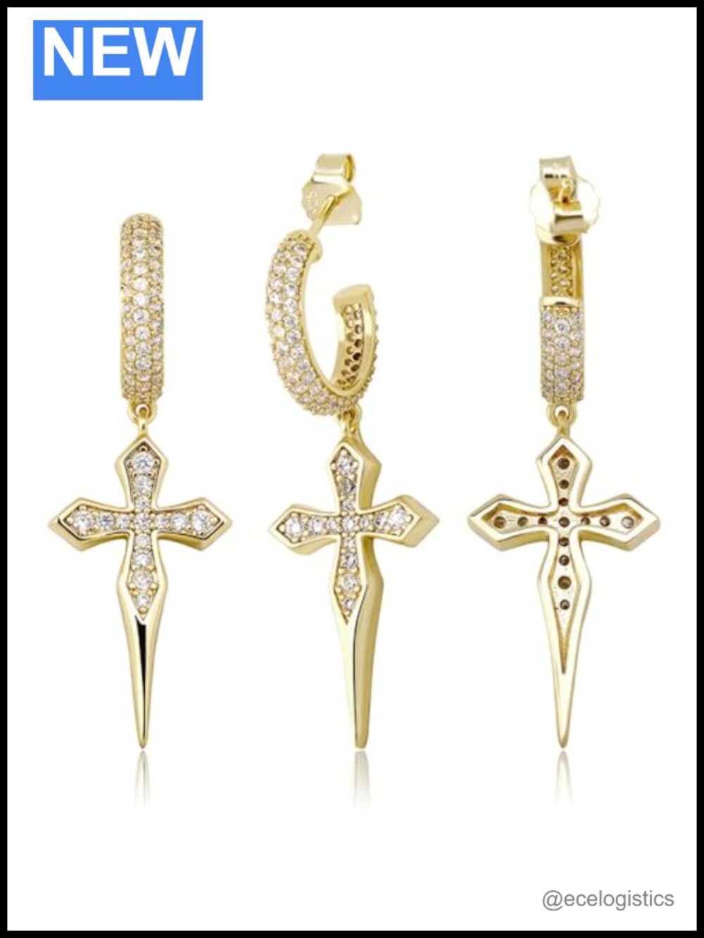 14K Gold Moissanite Cross Dangle Earrings for Men Women Fashion Gift